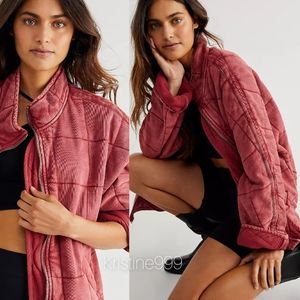 Free People Quilted Dolman Jacket in Cherry Juice Faded Red NEW